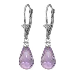 ALARRI 4.6 CTW 14K Solid White Gold Leverback Earrings Diamond Amethyst