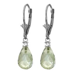 ALARRI 4.6 Carat 14K Solid White Gold Leverback Earrings Diamond Green Amethyst