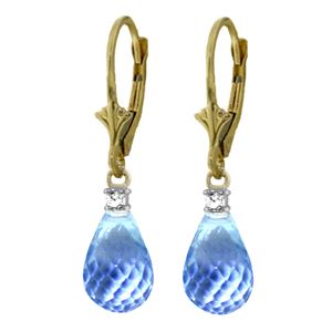 ALARRI 4.6 Carat 14K Solid Gold Leverback Earrings Diamond Blue Topaz