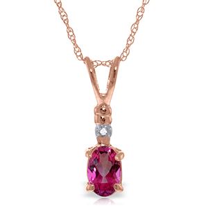 ALARRI 14K Solid Rose Gold Necklace w/ Natural Diamond & Pink Topaz