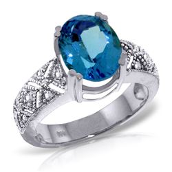 ALARRI 3.2 Carat 14K Solid White Gold Live To Love Blue Topaz Diamond Ring