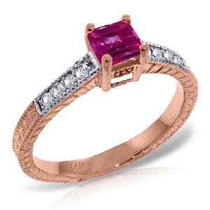 ALARRI 14K Solid Rose Gold Ring w/ Natural Diamonds & Pink Topaz