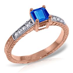 ALARRI 14K Solid Rose Gold Ring w/ Natural Diamonds & Blue Topaz