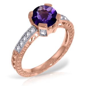 ALARRI 14K Solid Rose Gold Ring w/ Natural Diamonds & Purple Amethyst
