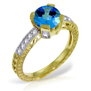 ALARRI 1.8 Carat 14K Solid Gold Unconquerable Blue Topaz Diamond Ring