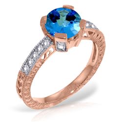 ALARRI 14K Solid Rose Gold Ring w/ Natural Diamonds & Blue Topaz