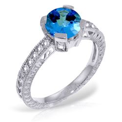 ALARRI 1.8 Carat 14K Solid White Gold Working Girl Blue Topaz Diamond Ring