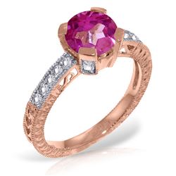 ALARRI 14K Solid Rose Gold Ring w/ Natural Diamonds & Pink Topaz