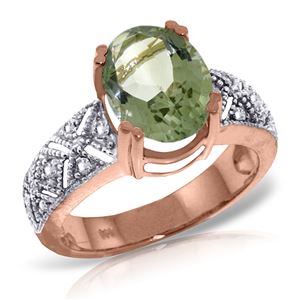 ALARRI 14K Solid Rose Gold Ring w/ Natural Diamonds & Green Amethyst