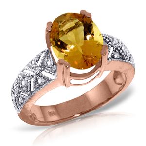 ALARRI 14K Solid Rose Gold Ring w/ Natural Diamonds & Citrine