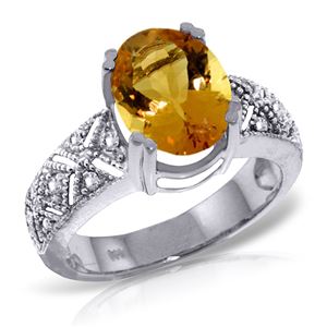 ALARRI 3.2 Carat 14K Solid White Gold Lucky Girl Citrine Diamond Ring