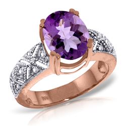 ALARRI 14K Solid Rose Gold Ring w/ Natural Diamonds & Purple Amethyst