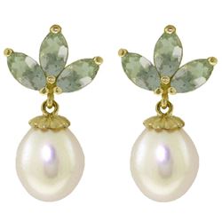 ALARRI 9.5 CTW 14K Solid Gold Dangling Earrings Pearl Green Amethyst