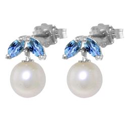 ALARRI 4.4 CTW 14K Solid White Gold Stud Earrings Pearl Blue Topaz