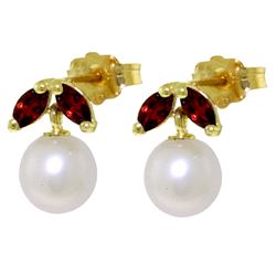 ALARRI 4.4 Carat 14K Solid Gold Stud Earrings Pearl Garnet