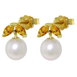 ALARRI 4.4 Carat 14K Solid Gold Stud Earrings Pearl Citrine