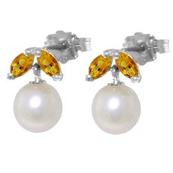 ALARRI 4.4 CTW 14K Solid White Gold Stud Earrings Pearl Citrine