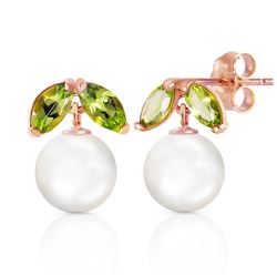ALARRI 14K Solid Rose Gold Stud Earrings w/ Pearls & Peridots