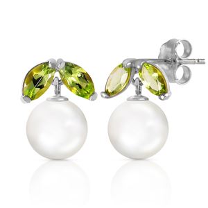 ALARRI 4.4 Carat 14K Solid White Gold Stud Earrings Pearl Peridot