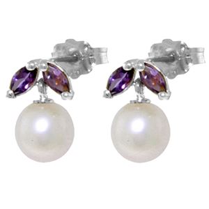 ALARRI 4.4 Carat 14K Solid White Gold Stud Earrings Pearl Amethyst