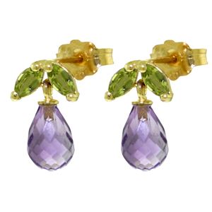 ALARRI 3.4 Carat 14K Solid Gold Stud Earrings Peridot Amethyst