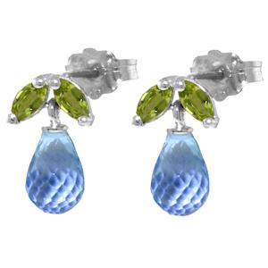 ALARRI 3.4 CTW 14K Solid White Gold Stud Earrings Peridot Blue Topaz