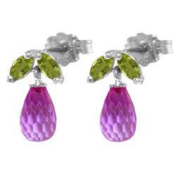 ALARRI 3.4 Carat 14K Solid White Gold Stud Earrings Peridot Pink Topaz