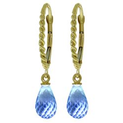 ALARRI 3 CTW 14K Solid Gold Leverback Earrings Briolette Blue Topaz