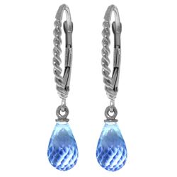 ALARRI 3 Carat 14K Solid White Gold Leverback Earrings Briolette Blue Topaz