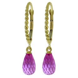 ALARRI 3 CTW 14K Solid Gold Leverback Earrings Briolette Pink Topaz