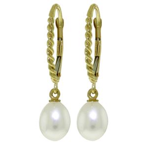 ALARRI 8 CTW 14K Solid Gold Leverback Earrings Briolette Pearl