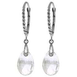 ALARRI 6 CTW 14K Solid White Gold Leverback Earrings Briolette White Topaz