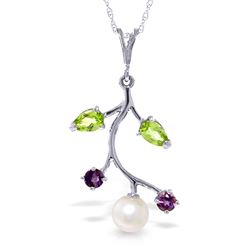 ALARRI 2.7 Carat 14K Solid White Gold Necklace Amethyst, Peridot Pearl