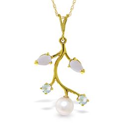 ALARRI 2.45 Carat 14K Solid Gold Necklace Opal, Aquamarine Pearl