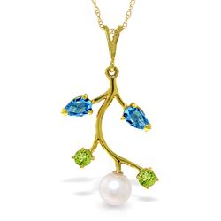 ALARRI 2.7 Carat 14K Solid Gold Necklace Blue Topaz, Peridot Pearl