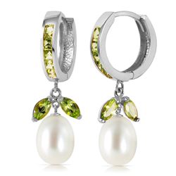 ALARRI 10.3 Carat 14K Solid White Gold Same Direction Peridot Pearl Earrings
