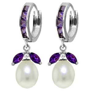 ALARRI 10.3 Carat 14K Solid White Gold Love Religion Amethyst Pearl Earrings