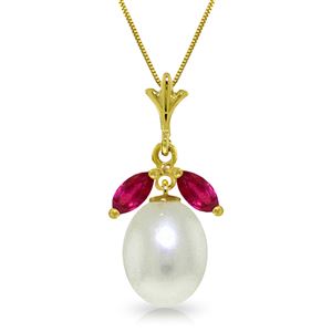 ALARRI 4.5 CTW 14K Solid Gold Necklace Natural Pearl Ruby