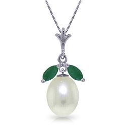 ALARRI 4.5 Carat 14K Solid White Gold Necklace Natural Parl Emerald