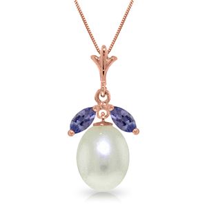 ALARRI 4.5 Carat 14K Solid Rose Gold Necklace Pearl Tanzanite