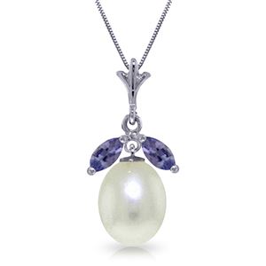 ALARRI 4.5 Carat 14K Solid White Gold Soundless Fluency Tanzanite Pearl Necklace