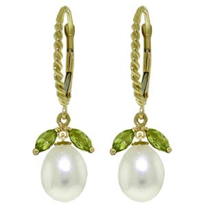 ALARRI 9 Carat 14K Solid Gold Leverback Earrings Peridot Pearl