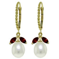 ALARRI 9 Carat 14K Solid Gold Leverback Earrings Garnet Pearl