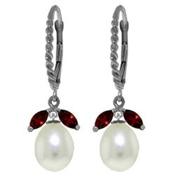 ALARRI 9 Carat 14K Solid White Gold Leverback Earrings Garnet Pearl