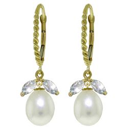 ALARRI 9 Carat 14K Solid Gold Leverback Earrings Aquamarine Pearl