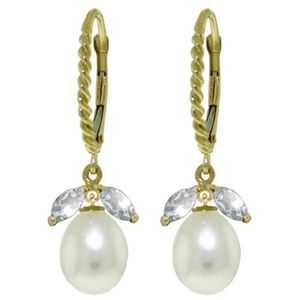 ALARRI 9 Carat 14K Solid Gold Leverback Earrings Aquamarine Pearl