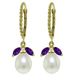 ALARRI 9 CTW 14K Solid Gold Leverback Earrings Amethyst Pearl