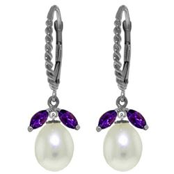 ALARRI 9 Carat 14K Solid White Gold Leverback Earrings Amethyst Pearl