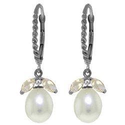 ALARRI 9 Carat 14K Solid White Gold Leverback Earrings White Topaz Pearl