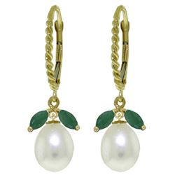 ALARRI 9 Carat 14K Solid Gold Leverback Earrings Emerald Pearl